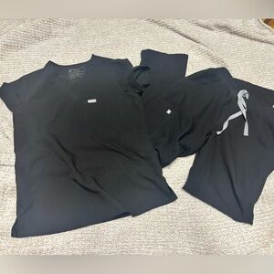 Black FIGS Scrub Set with Gray Drawstring